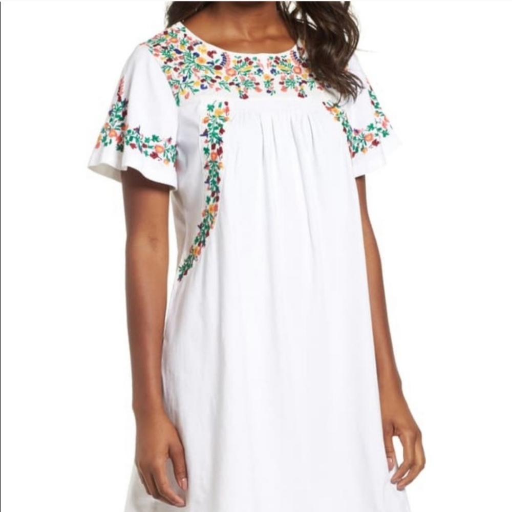 White Dress with Colorful Floral Embroidery